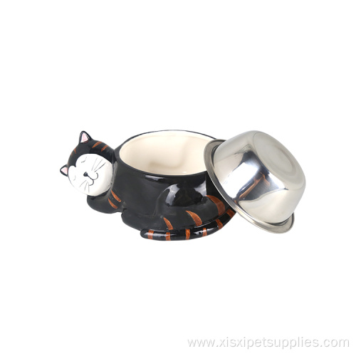 Pet Feeding Bowl Cat Metal Bowl With Ceramic